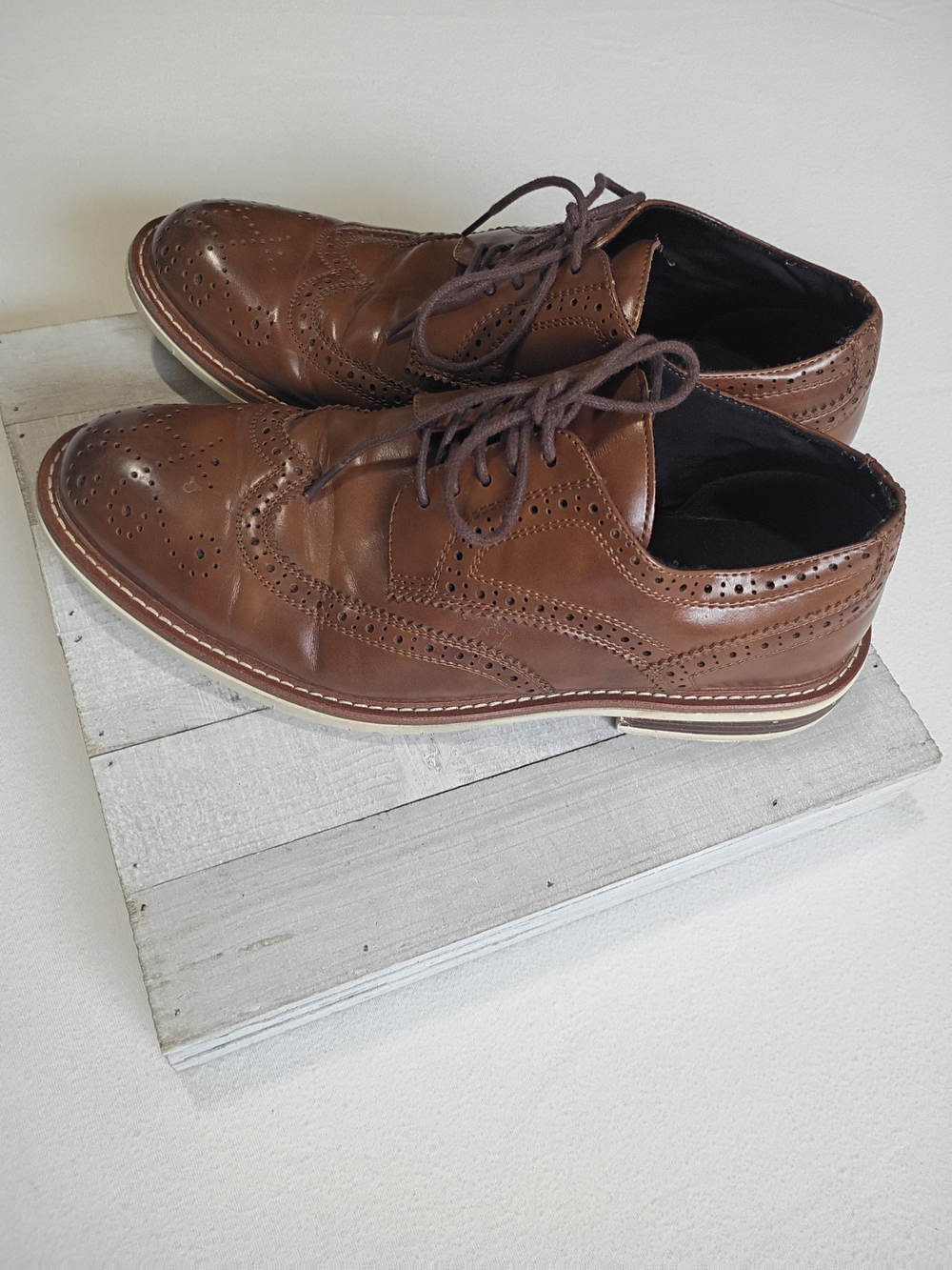 Kenneth Cole Reaction Men's Clyde Flex Brown Leather Wingtip Oxfords Sz 10.5